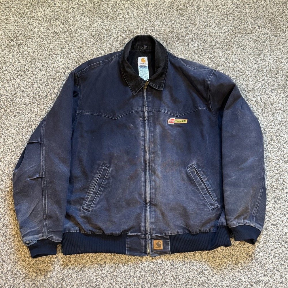 Carhartt J14 MDT Santa Fe Jacket Men's 3XL Navy Quilted Coat Faded Trashed Logo